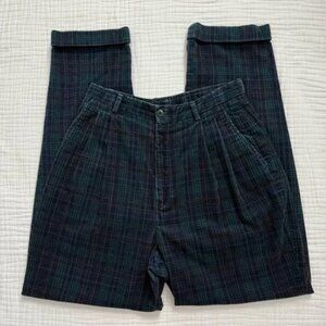 Lands' End 100% cotton navy blue plaid corduroy trousers size 10 Reg pants -Vtg?